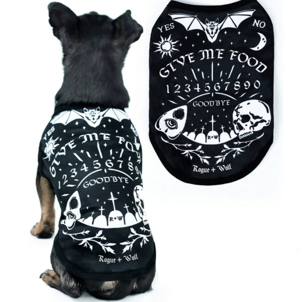 Rogue + Wolf ✦ “Give Me Food” Ouija Pet Vest ✦ Gothic Black White Vegan Pullover